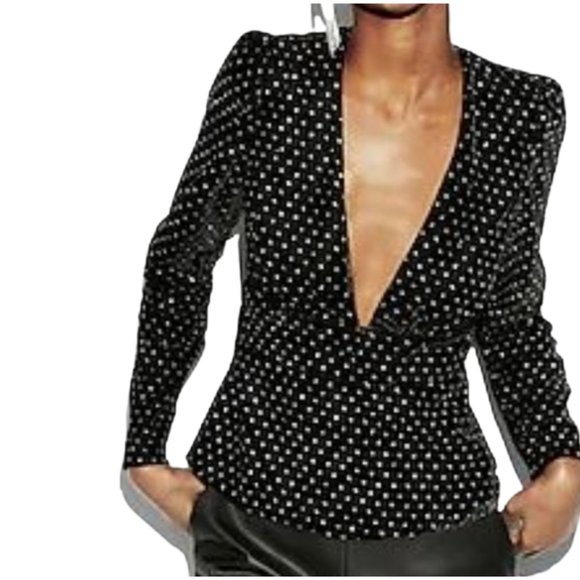 NWT - Express - Sexy Deep V-Neck Velvet Top with Sparkle, SZ: XS - Picture 2 of 10